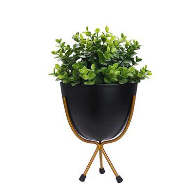 BonKaso Metal Egg Pot with tri Stand Black Design for Indoor Outdoor Use, Rust-Free & Powder Coated - Pot Size: 14 x 14 cm