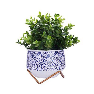 BonKaso Metal Pot Blue with Cross Stand Design for Indoor Outdoor Use, Rust-Free & Powder Coated - Pot Size: 12 x 12 cm
