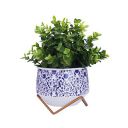 BonKaso Metal Pot Blue with Cross Stand Design for Indoor Outdoor Use, Rust-Free & Powder Coated - Pot Size: 12 x 12 cm...
