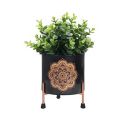 BonKaso Metal Pot Golden Flower Design with tri Stand - Pot Size: 14 x 14 cm...