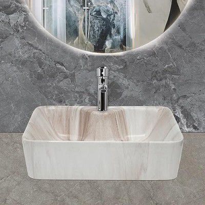 BonKaso Polished Design Ceramica Bathroom Basin | Table Top Wash Basin 460 x 345 x 130 mm (18 x14) 8kg (OPEL 0 07)