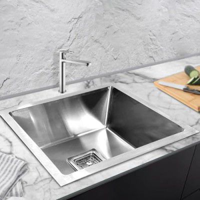 Bonkaso Single Bowl Kitchen Sink | Stainless Steel Sink | Satin Matt Finish 18 x 16 x 10 Inch | Silver