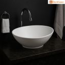 BonKaso White Ceramic Tabletop Wash Basin – Oval Shape Polished Countertop Sink – 15.3 x 13 x 6.2 Inches...