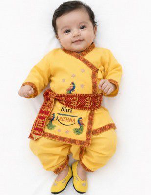BookMyCostume Cotton Shri Krishna Dress For Baby Boy | 0-6 Months