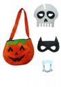 BookMyCostume Halloween Accessories Combo- Pumpkin Trick & Treat Candy Cloth Basket with Dracula teeth & Skeleton Scary Halloween mask & Black Superhero Mask Fancy Dress Pack of 4 Accessories...