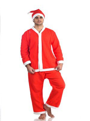 BookMyCostume Santa Claus Dress Set of 4 (Jacket, Bottom, Bag, & Cap)