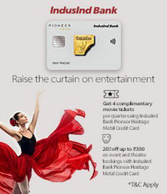 Bookmyshow: 4 Free Movie Tickets with IndusInd Bank Pioneer Heritage Metal Credit Card Offer