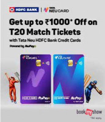 Bookmyshow: Match T20 Ticket upto ₹1000 Off On TATA Neu Card Offer