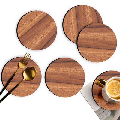 BOQP Wooden Table Placemat Heat Resistant Hot Pot Coasters Cup Mat Tea Coaster Dining Table Accessories (6PCS) (Round Place Mat)