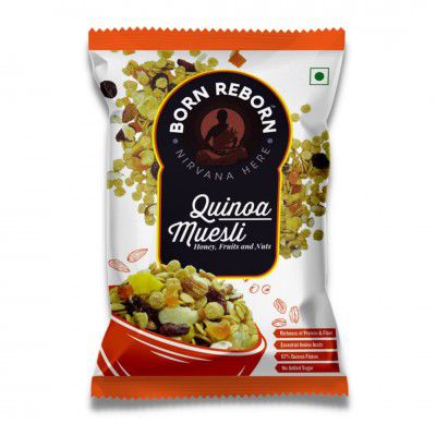 Born Reborn Superfood Quinoa Muesli with Honey Fruits and Nuts Breakfast Cereal High in Protein and High in Fiber No Added Sugar |Diet Food | Wholegrain Muesli - Single Serve Pack, 40 gram