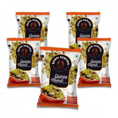 Born Reborn Superfood Quinoa Muesli with Honey Fruits and Nuts Breakfast Cereal | High in Protein and High in Fiber No Added Sugar 40g | Diet Food | (Pack of 5 )