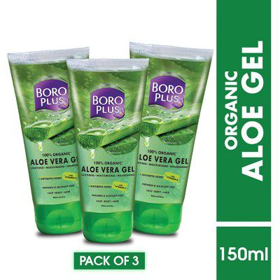 BOROPLUS Aloe Vera Gel for Hydration, Scars, Dryness, Dark Spots, Acne (All Skin) 150ml + 150ml + 150ml