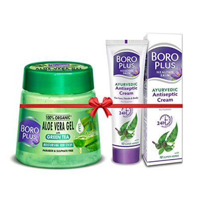 BoroPlus Aloe Vera Gel Green Tea 200ml Jar + BoroPlus Antiseptic Cream 120ml