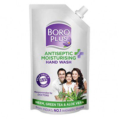 BOROPLUS Antiseptic + Moisturising Hand Wash - Neem, Green Tea & Aloe Vera (Refill Pouch with Spout)