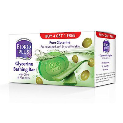 BOROPLUS Glycerine Bathing Bar With Olive & Aloe Vera (125G, Free)