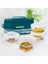 BOROSIL 4 Pieces Teal Blue & Transparent Glass Lunch Box With Bag...