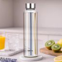 Borosil 550ml Artisan Sintra Water Bottle with Steel Lid | Borosilicate Glass Narrow Mouth Bottle for Fridge...