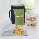 Borosil Ace Series Lunchbox with Bag | 3pc Square Container Set (320ml Each)...