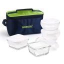 Borosil Alfa Green Universal Lunchbox | 4pc (320ml x 2 Square + 240ml x 2 Round)...
