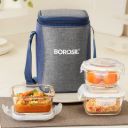 BOROSIL Alora Borosilicate Glass Lunchbox, 3pc Set (320ml x 2 + 240ml x 1) Office Tiffin 3 Containers Lunch Box...