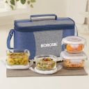BOROSIL Alora Universal Glass Lunchbox, 4 pc Set (320 ml x 2 + 240 ml x 2) 4 Containers Glass Office Lunch Box (1120 ml)...