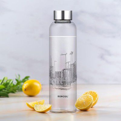 Borosil Artisan 550ml Narrow Mouth Glass Bottle with Metal Lid