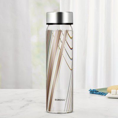 Borosil Artisan Series Prism 500 ml Wide Mouth Glass Bottle with Metal Lid
