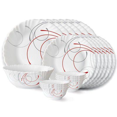 Larah by Borosil Boro Fluted Series Opalware Dinner Set | 19 Pieces