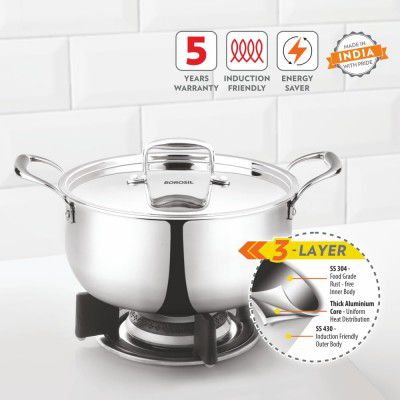 Borosil Cookfresh Tri-ply Casserole 18cm (2.1 L) Steel Handle | SS304 