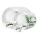 Larah by Borosil Crescent Fluted Series Opalware Dinner Set | 19 Pieces for Family of 6...