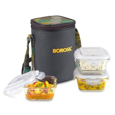 Borosil Foodluck Olive Lunchbox with Bag