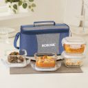 BOROSIL Glass Lunchbox, 4 pc Square Set (320 ml Each), Office Tiffin 4 Containers Glass Office Lunch Box (1280 ml)...