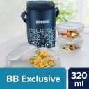 Borosil Grace Square Transparent Glass Tiffin Box With Navy Blue Bag, 320 ml (Set of 3)...
