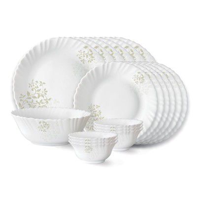 Larah by Borosil Ingot Fluted Series Opalware Dinner Set | 19 Pieces