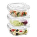 Borosil Klip n Store (800 ml x 3) Square Glass Food Storage Container Set with Air Tight Lid ...