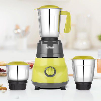 Borosil Max 500 W Mixer Grinder | Wet & Dry Mixing, Grinding & Blending | 3 Jars with PP Lid (1.2 L Blending, 0.8 L Grinder, 0.4 L Chutney Jar) 