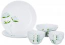 Borosil Opalware Fluted Lily Dinner Set, White, 14-Pieces...