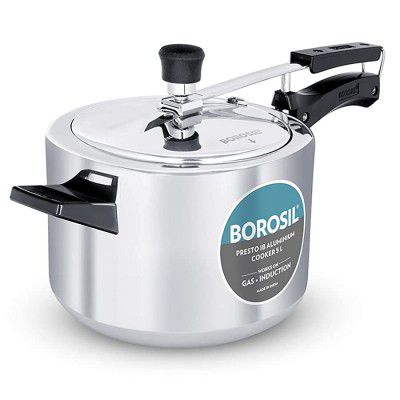 Borosil Presto Induction Base Inner Lid Aluminium Pressure Cooker, Silver 5L