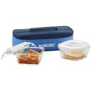 Borosil Prime Glass Lunch Box Set of 2, 320 ml, Horizontal, Microwave Safe office Tiffin, Blue, Transparent...
