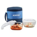 Borosil Prime Glass Lunch Box Set of 2, 400 Ml, Round, Microwave Safe office Tiffin, Blue, Transparent...
