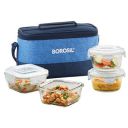 Borosil Prime Universal Lunchbox | 4pc Container Set (320ml x 2 Square + 240 ml x 2 Round)...