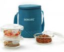 BOROSIL Teal Lunch Box with Bag, 3 Pc (400 ml x 3 Round)...
