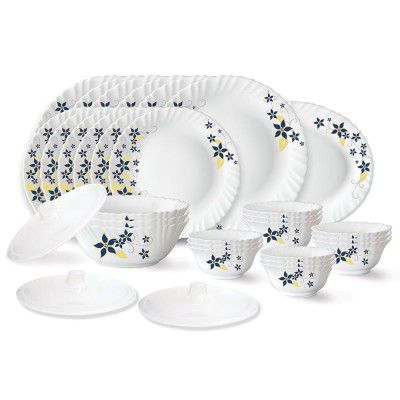 Larah by Borosil Viva Fluted Series Opalware Dinner Set | 31 Pieces for Family of 6