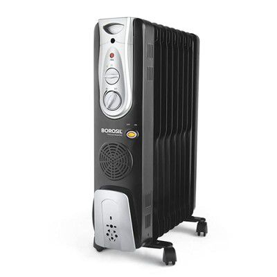 Borosil Volcano 9 Fin Oil Filled Radiator Room Heater, 2400 W, Black