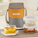 BOROSIL Zest Glass Lunchbox, 3pc Square Set (320ml Each), Office Tiffin Box 3 Containers Glass Office Lunch Box (960 ml)...