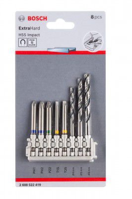 Bosch Professional Extra Hard, 65Mm Screwdriver Bits And Pointteq Metal Drill Bits Set, Pack Of 8