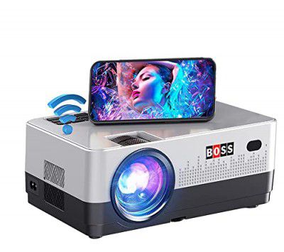 Boss S13A Full HD Pro, Android 9.0, 4500 Lumens 1920X1080-180" Display with Miracast, WiFi & HDMI/AV/VGA/USB/TV Input Portable Projector with 1 GB Ram and 8 GB Internal Storage (White)