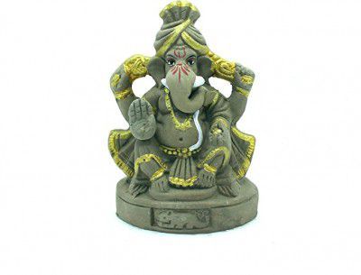 Bossify 100% Eco-Friendly Traditional Handcrafted Mud Mitti Earthenware Ganesh Idol for Visarjan 4.5 Inches