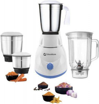 Bostton 750W Double layered Copper 25 MM Motor 750 W Mixer Grinder (Defendo | 4 Jars | White)