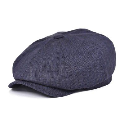 BOTVELA Men's Linen Newsboy Cap Herringbone Breathable Summer Hat (Large, Navy)